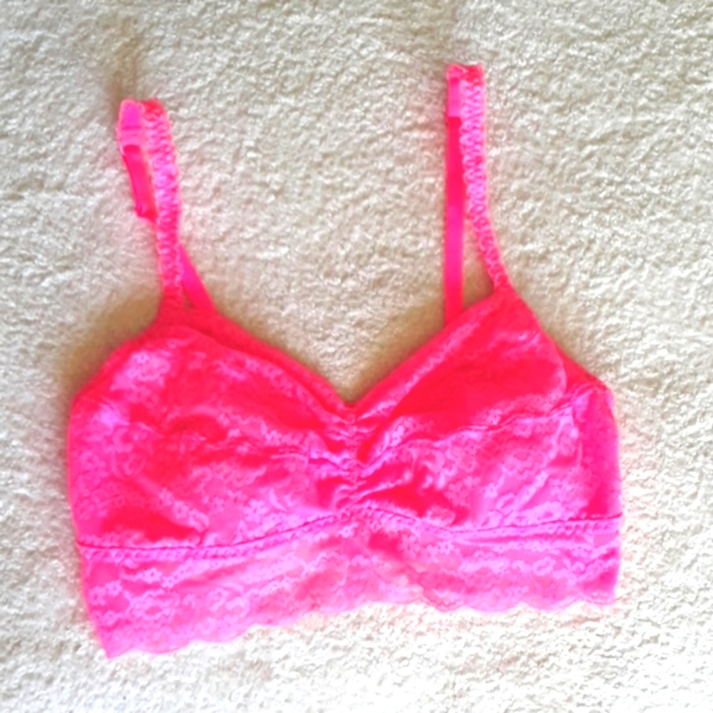 Victoria's Secret Hot Pink Lace Bralette Bra Medium